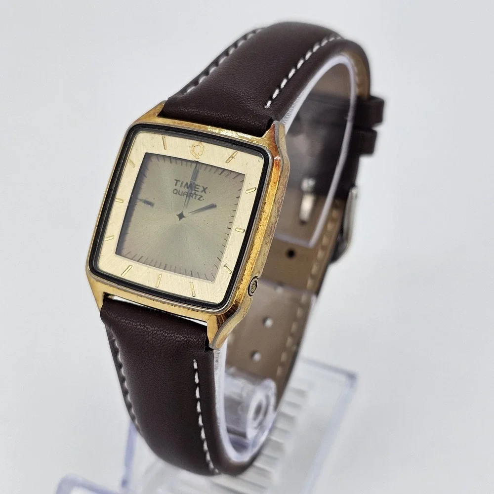 VTG‎ Timex Illusion Digital Men Watch 28MM New Brown Leather Bands New Battery
